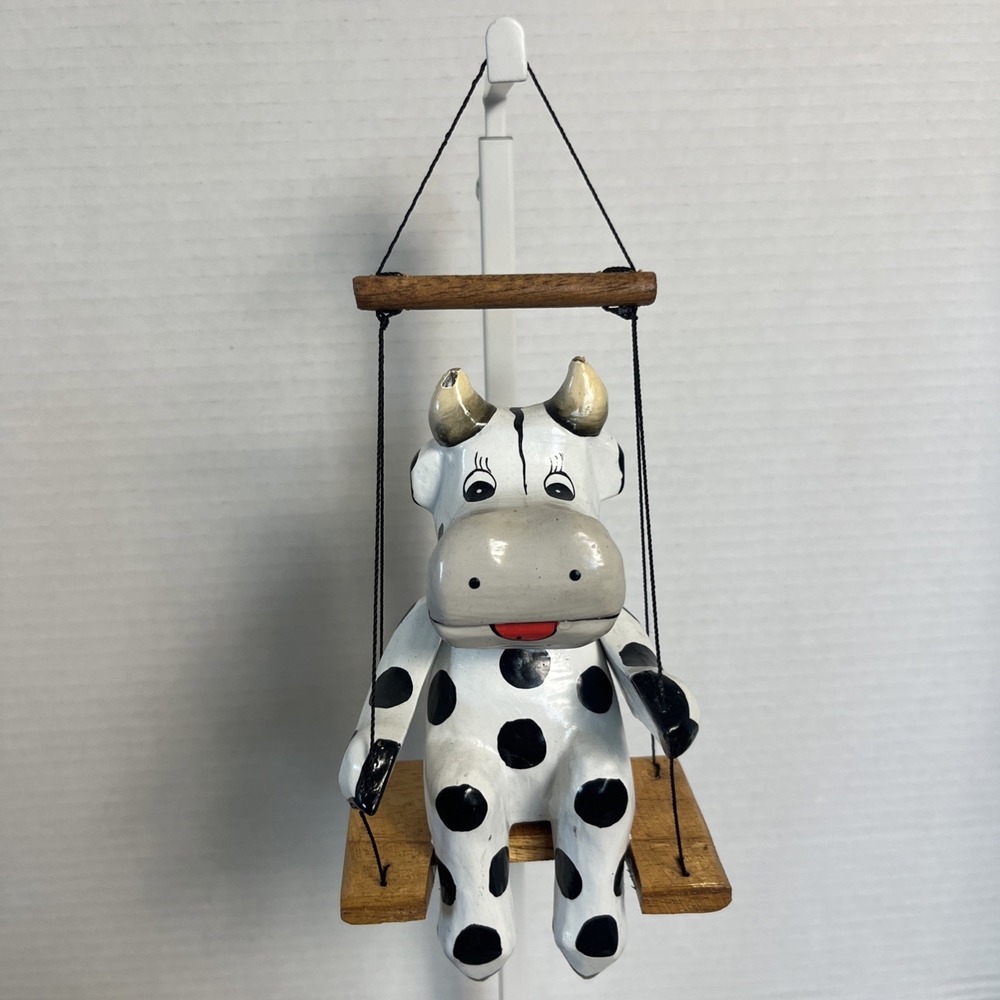 Vintage Swinging Wooden Moo Cow Rustic Farmhouse‎ Decor Country Cottage Folk Art